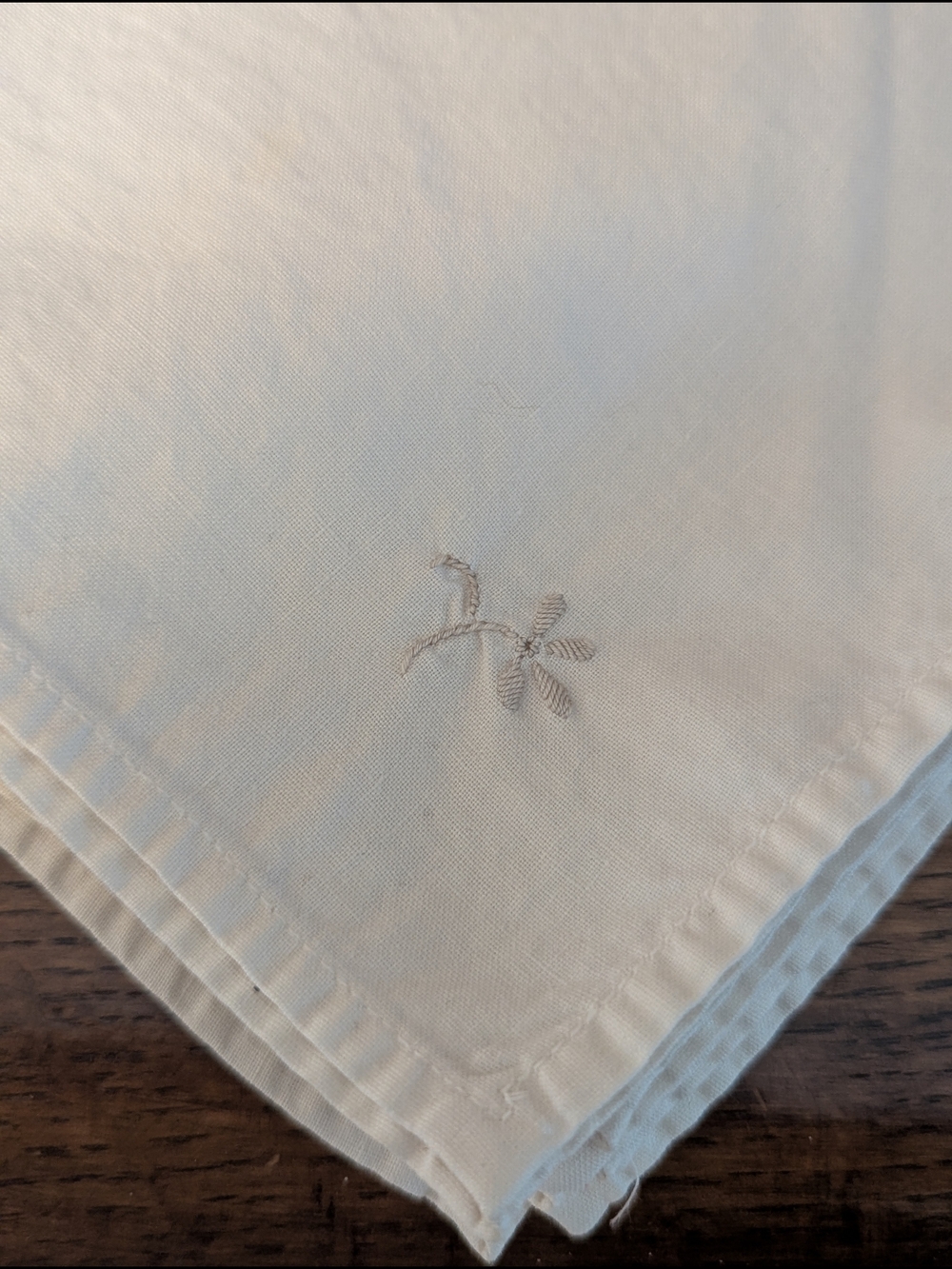 Cream Linen Tea Napkins Set of 8 Hand Embroidered Floral Satin Stitch 1950's